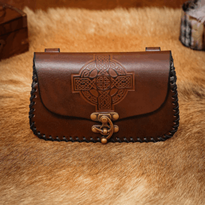 Embossed Celtic Cross Leather Bag - Brown