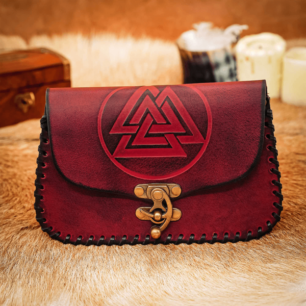 Valknut Viking Leather Bag - Maroon