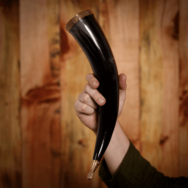 Viking Drinking Horn with Brass Fittings