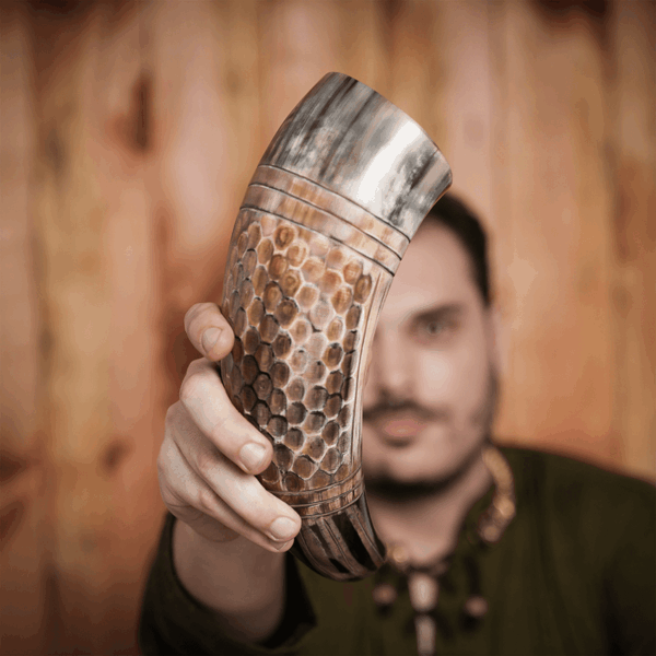 Viking Drinking Horn with Engraved Honeycomb