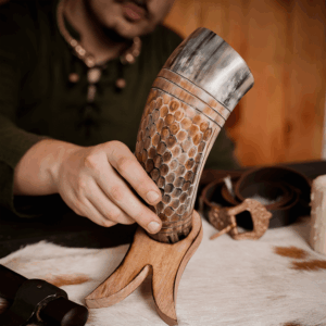 Viking Drinking Horn with Engraved Honeycomb
