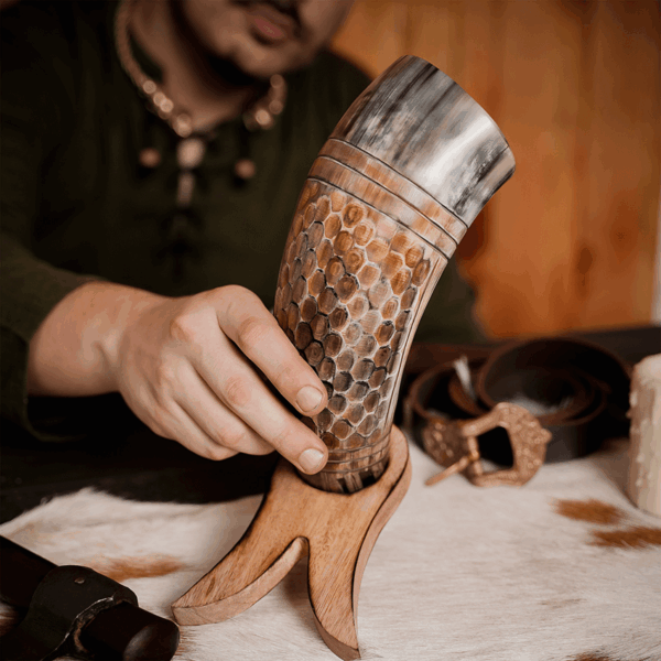 Viking Drinking Horn with Engraved Honeycomb
