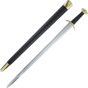 Five-Lobed Brass Viking Sword with Leather Scabbard