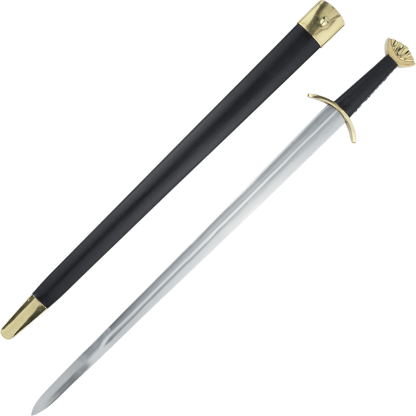 Five-Lobed Brass Viking Sword with Leather Scabbard