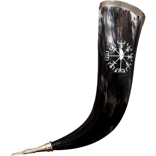 Engraved Vegvisir Viking Drinking Horn