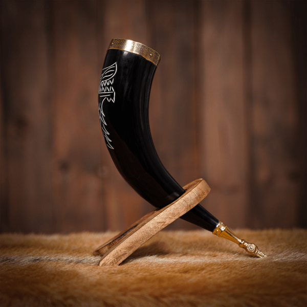 Engraved Fenrir Viking Drinking Horn