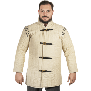 Medieval Padded Gambeson with Removable Sleeves - Ecru