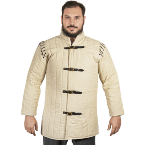 Medieval Padded Gambeson with Removable Sleeves - Ecru