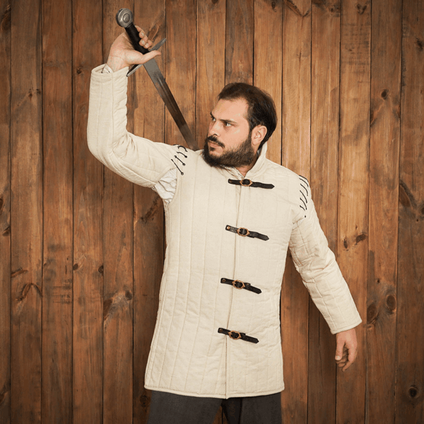 Medieval Padded Gambeson with Removable Sleeves - Ecru