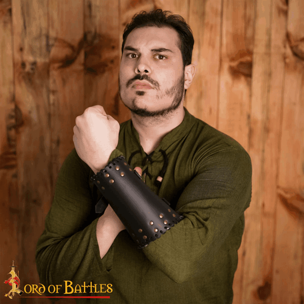 Audric Medieval Leather Bracers - Black