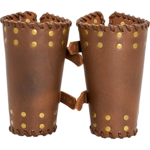 Audric Medieval Leather Bracers - Brown
