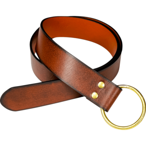 Fantasy Leather Brass Ring Belt - Brown