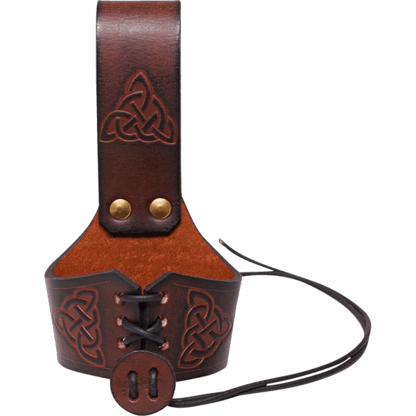Celtic Leather Drinking Horn Holder - Brown