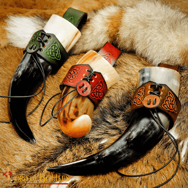 Celtic Leather Drinking Horn Holder - Brown