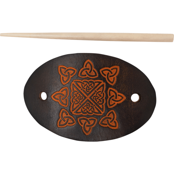 Solveig Viking Leather Hair Barrette - Brown