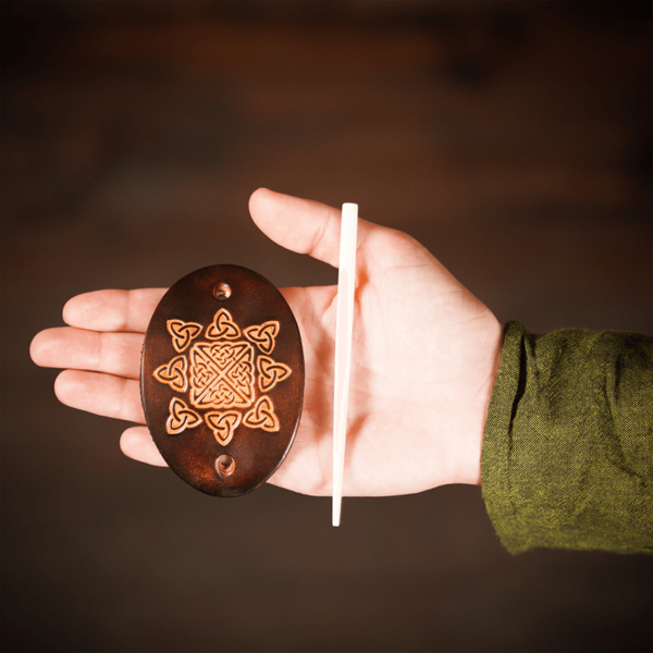 Solveig Viking Leather Hair Barrette - Brown
