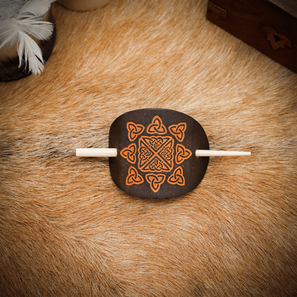 Solveig Viking Leather Hair Barrette - Brown