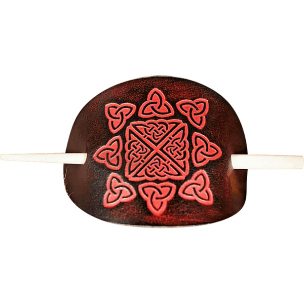 Solveig Viking Leather Hair Barrette - Maroon