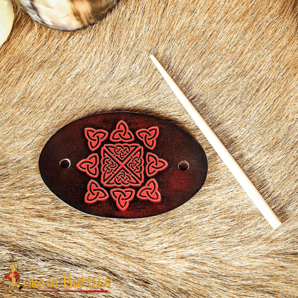 Solveig Viking Leather Hair Barrette - Maroon