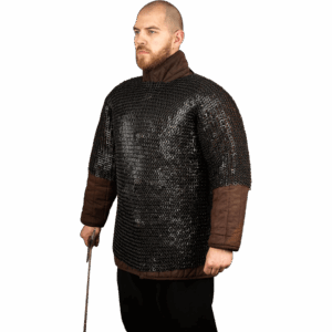 Blackened Riveted Chainmail Haubergeon - 9mm Flat Rings