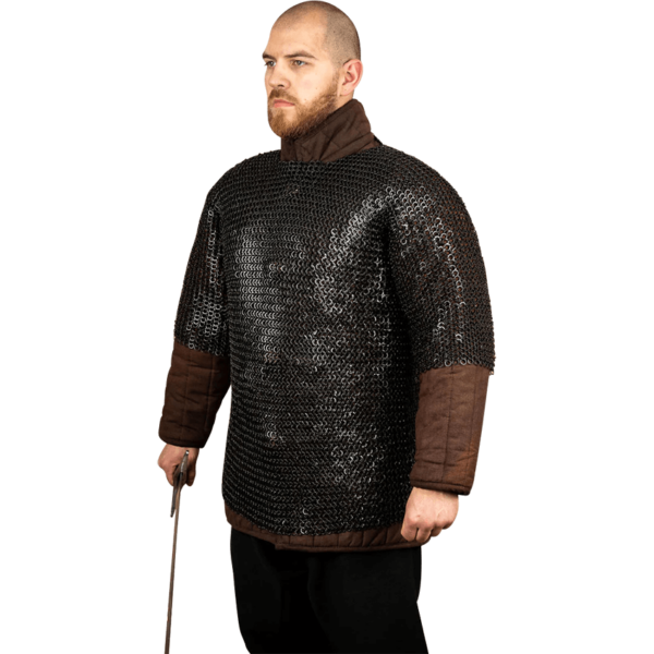 Blackened Riveted Chainmail Haubergeon - 9mm Flat Rings