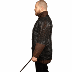 Blackened Riveted Chainmail Haubergeon - 9mm Flat Rings