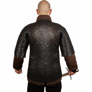 Blackened Riveted Chainmail Haubergeon - 9mm Flat Rings