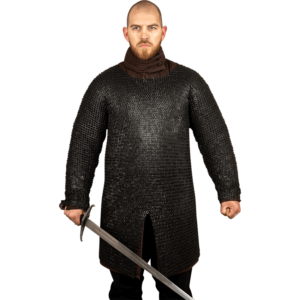 Blackened Riveted Chainmail Hauberk - 9mm Flat Rings