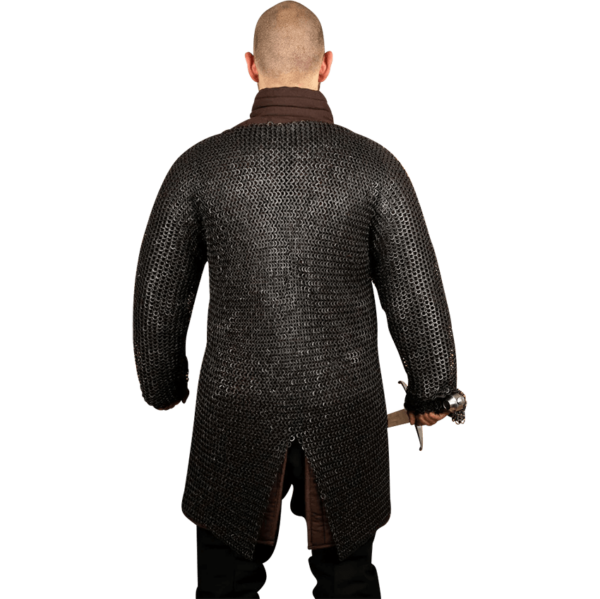 Blackened Riveted Chainmail Hauberk - 9mm Flat Rings