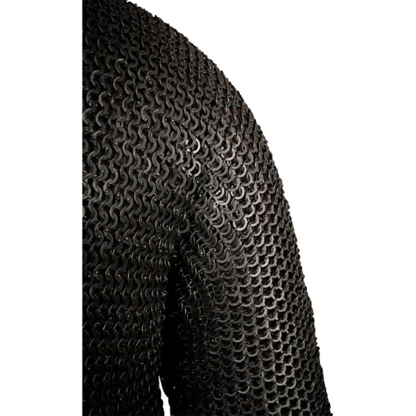 Blackened Riveted Chainmail Hauberk - 9mm Flat Rings