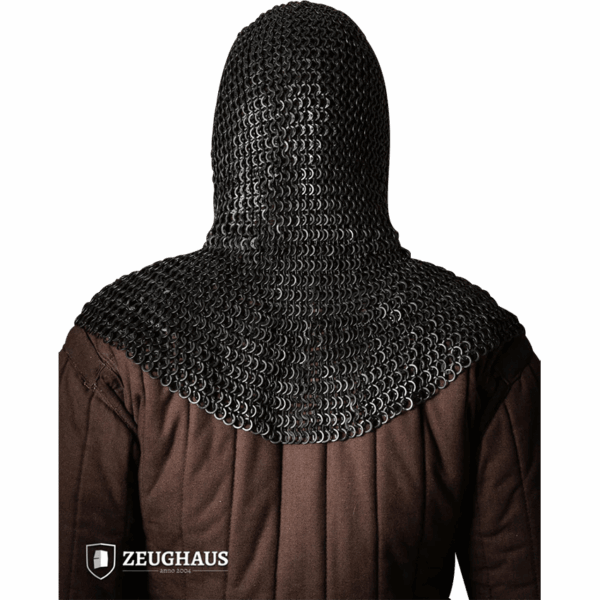 Blackened Riveted Chainmail Coif - 9mm Flat Rings