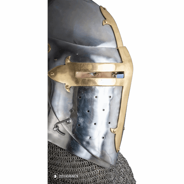 Brass Cross Sugar Loaf Helmet with Visor - Polished