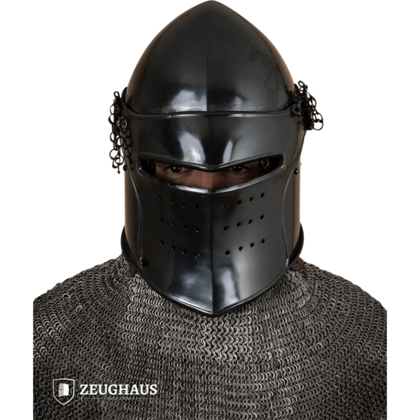 Late Medieval Avenger Bascinet Helmet - Blackened