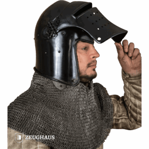 Late Medieval Avenger Bascinet Helmet - Blackened