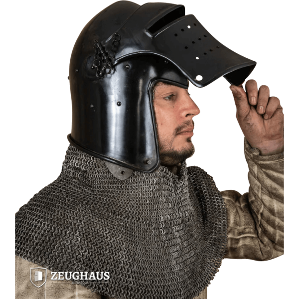 Late Medieval Avenger Bascinet Helmet - Blackened
