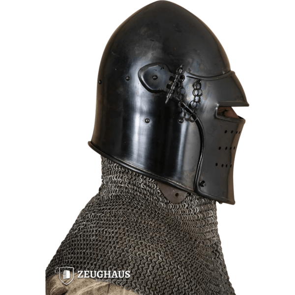 Late Medieval Avenger Bascinet Helmet - Blackened