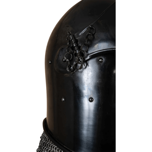 Late Medieval Avenger Bascinet Helmet - Blackened