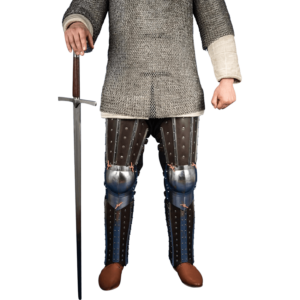 Steel and Leather Splinted Leg Armor - Brown