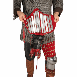 Steel and Suede Splinted Leg Armor - Red