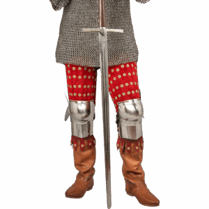 Steel and Suede Splinted Leg Armor - Red