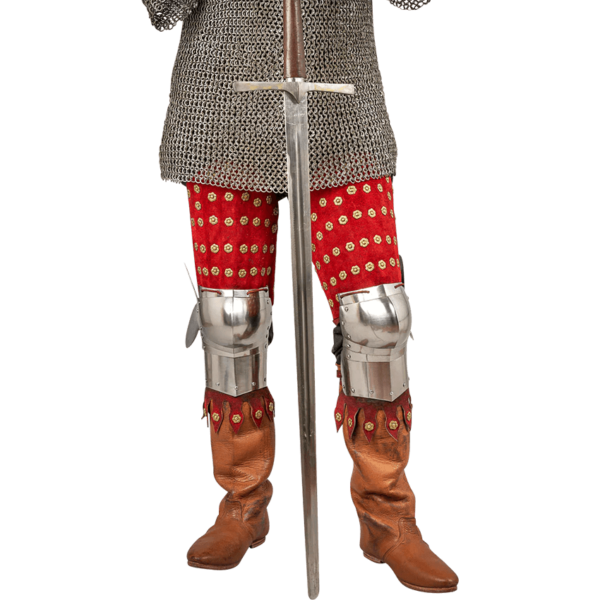 Steel and Suede Splinted Leg Armor - Red