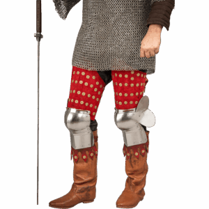 Steel and Suede Splinted Leg Armor - Red