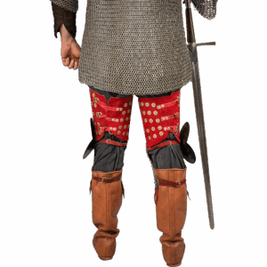 Steel and Suede Splinted Leg Armor - Red