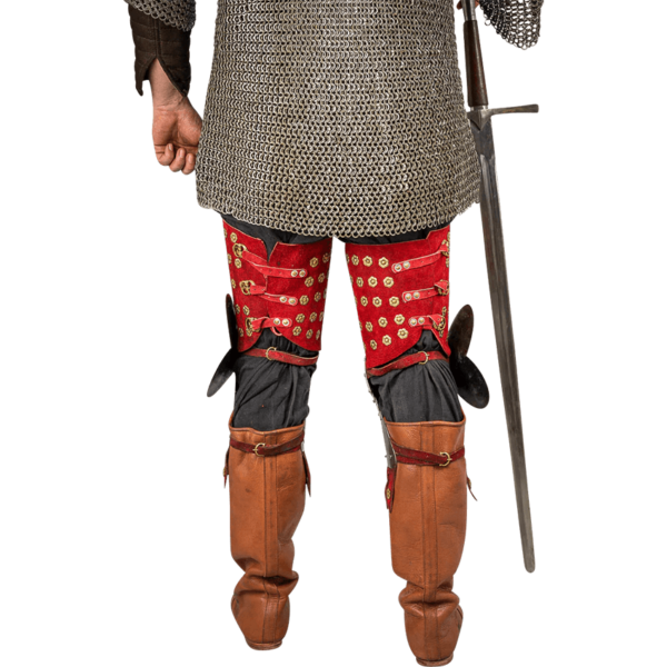 Steel and Suede Splinted Leg Armor - Red