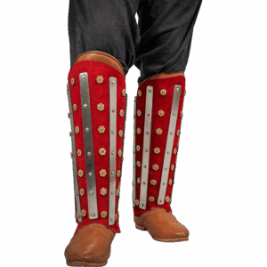 Steel and Suede Noble Splinted Greaves - Red