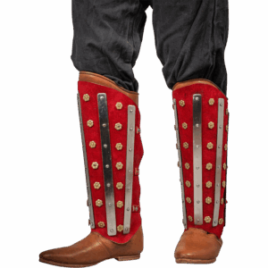 Steel and Suede Noble Splinted Greaves - Red