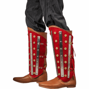 Steel and Suede Noble Splinted Greaves - Red
