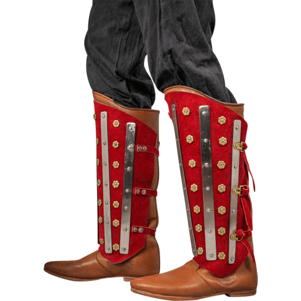 Steel and Suede Noble Splinted Greaves - Red