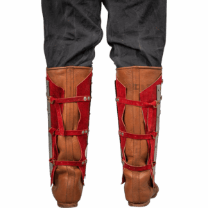 Steel and Suede Noble Splinted Greaves - Red
