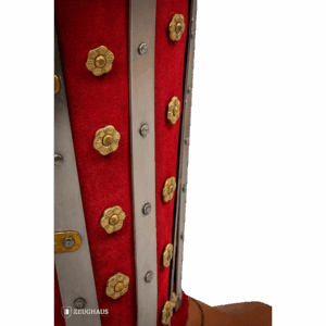 Steel and Suede Noble Splinted Greaves - Red